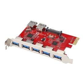 fasient 7 Port USB 3.0 PCI Express PCIe Controller - 5x External Ports 2 x Internal - 15 pin SATA Power Supply-Super Speed up to 5Gbps PCIe USB Expansion Card