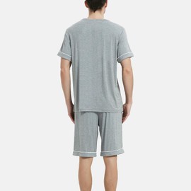 GYS Men's Bamboo Viscose Pajamas Set Short Sleeve Top and Shorts Pjs Sleep Set Soft Two-Piece Sleepwear with Pockets, Heather Grey, Large