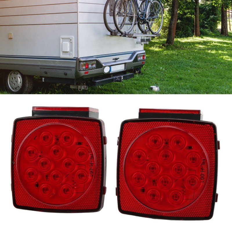 Pair LED Square Lights 12V Trailer Tail Brake Lamp High