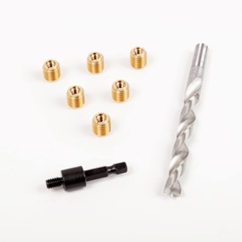 E-Z LOK 400-4 Threaded Inserts for Wood, Installation Kit, Brass, Includes 1/4-20 Knife Thread Inserts (5), Drill, Installation Tool,Gold-Black-Silver