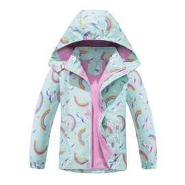 MGEOY Girls Rain Jacket Lightweight Waterproof Hooded Rain Fleece Lined Raincoat Windbreakers for Kids Green 8/9