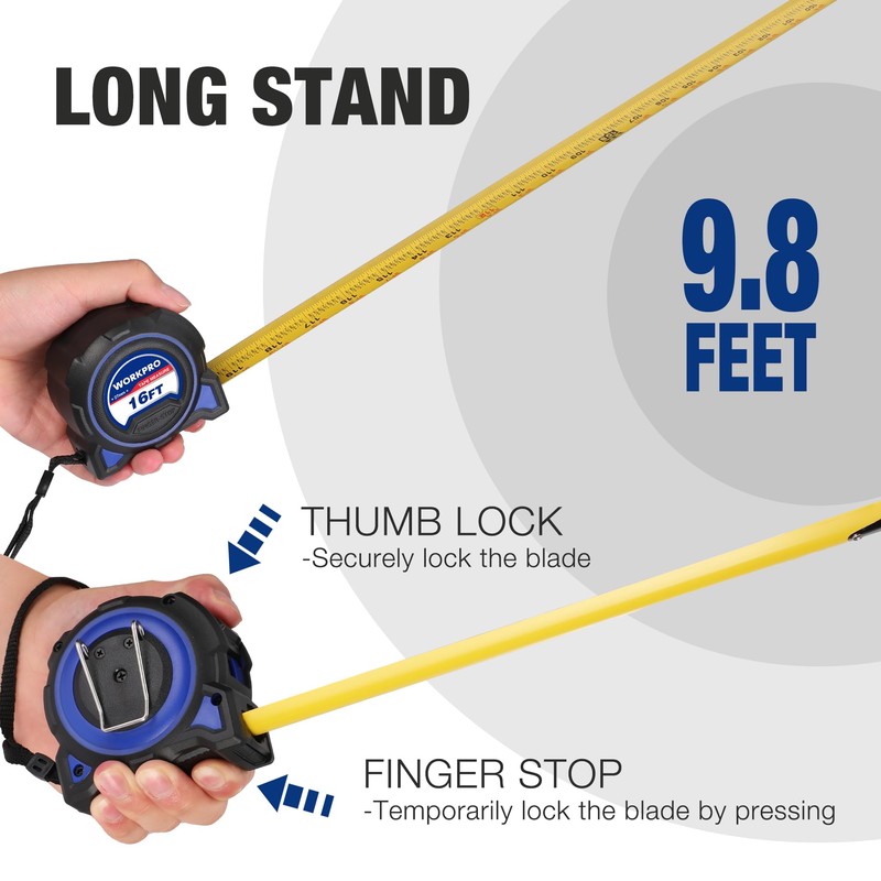 WORKPRO 16FT Tape Measure, 2 Pcs Heavy Duty Retractable Tape