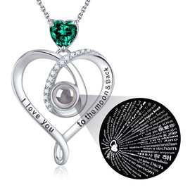 Green Emerald Necklace Wife Mom Christmas Birthday Gift May Birthstone Jewelry I Love You Necklace 100 Languages to the Moon and Back Sterling Silver