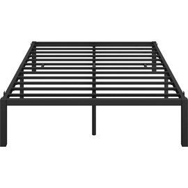 Topeakmart 14 inch Full Bed Frame, Metal Platform Bed with Steel Slat Support& Reserved Holes for DIY Headboard, Larger Storage Space/Non-Slip/No Box Spring Needed/Tool-Free Assembly, Black