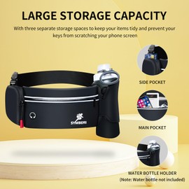 SYMBENI Fanny Pack for Men, Running Fanny Pack with Water Bottle Holder, Slim Running Belt Bag for Women, Adjustable Waterproof Fanny Pack for Running, Hiking, GYM, Traveling (Coal Black)