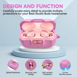 Beats Studio Buds Case (2021) / Beats Studio Buds+ Case Cover (2023), AOYYUBK Full Body Upgrade Secure Lock Anti-Scratch Shockproof Protective Case with Cleaner kit & Keychain & Lanyard