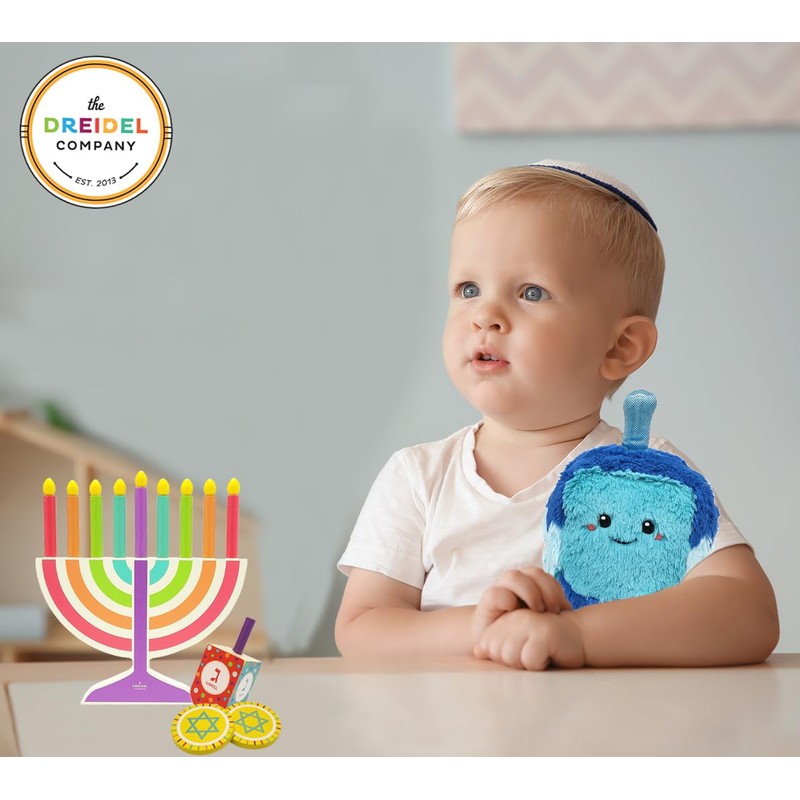 Mini Hanukkah Children Wooden Chanukah Menorah Multicolor with Removable Candles