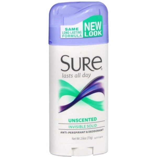 Sure Deodorant 2.6 Ounce Invisible Solid Unscented (76ml) (2 Pack)