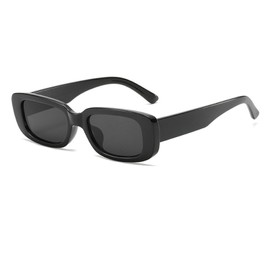 Long Keeper Vintage Rectangle Sunglasses for Women Trendy Square Sunglasses Fashion Retro Glasses with UV400 Protection for Ladies Teen Girls Men (Black Grey)