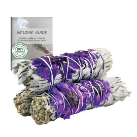 Purple Daze Organic White Sage Smudge Sticks with Flowers for Cleansing Home, Meditation, Yoga, Healing and Smudging | Sustainably Sourced California White Sage Bundles (3 Pack - 4 Inch)