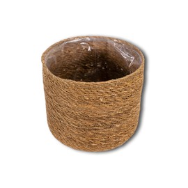 DARO DEKO Seagrass Basket Round Natural Diameter 16 x 14 cm with Insert Flower Pot Braided Storage Basket Over Pot Flower Basket