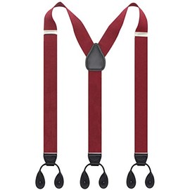 Timiot Y Back Button 1.4" Suspenders for Men with Stylish Leather Button Ends Durable Long Lasting Stretch Ultimate Fashion (Burgundy)