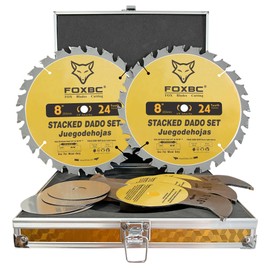 FOXBC 8" Carbide Stacking Dado Blade Set for SawStop, Jet, Dewalt, Bosch Saw - 14 Pieces