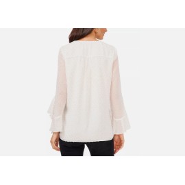 Vince Camuto Metallic Clip Dot Flutter Sleeve New Ivory Size S 400205