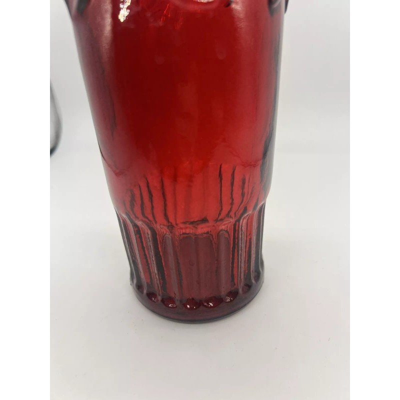 Pier 1 Cranberry Ruby Red Recycled Art Glass Embossed Bottle