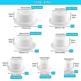 Xnovies 21Pcs Bathtub Jet Covers 7 Sizes Silicone White Bath Tub Plugs Sealing Hole Plug Fit for 12mm 14mm 15mm 16mm 19mm 21mm 23mm Hole