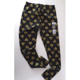 OshKosh Girls Full Length Leggings1 Pair Black with Gold Hearts Cotton Size 10