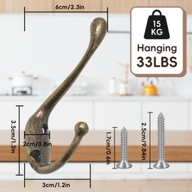 GOTRUST 8pcs Coat Hooks Bronze Vintage Coat Hooks Wall Metal Double Wall Hooks Wall Coat Hooks with 32 Screws for Bathroom Kitchen Living Room and Hallway