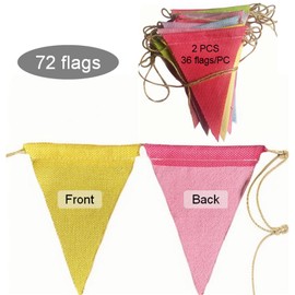 72pcs Flags Pennant Banner Rainbow Imitation Linen Triangle Banners Colorful Garland Flag for Carnival Party Classroom Birthday Easter Graduation Wedding Festival Decoration (72 Flags)