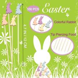 100 PCS Easter Cocktail Picks Easter Rabbit Skewers for Appetizers Holiday Toothpicks for Appetizers Cocktail Toothpicks Bamboo Sticks 4.7" Cocktail Appetizer Skewers Easter Decor (Multicolor)