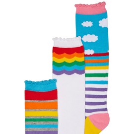 Jefferies Socks Little Girl's Colorful Rainbow Knee High Socks 3 Pair Pack Sockshosiery, Rainbow, X-Small