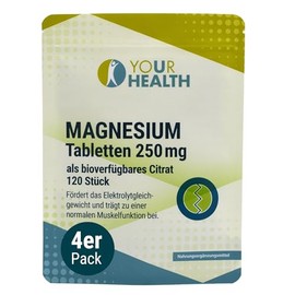 MAGNESIUM 250 mg, als bioverfügbares Citrat, vegan und frei von Farb- oder Konservierungsstoffen - 480 Tabletten (4er Pack)