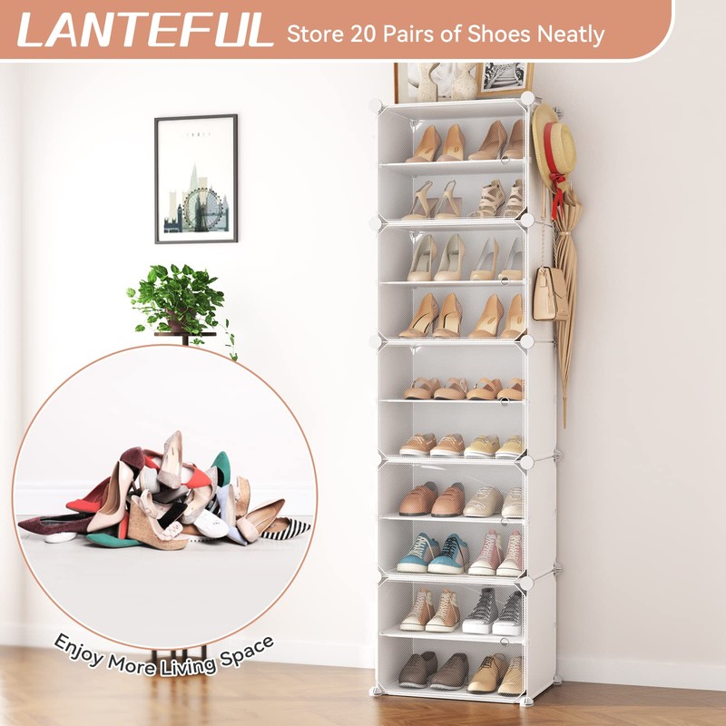 LANTEFUL 10 Tiers Tall Shoe Rack 20 Pair Shoe Organizer