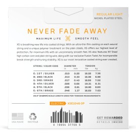 D'Addario Guitar Strings - XS Nickel Coated Electric Guitar Strings - XSE1046-3P - Maximum Life with Smooth Feel & Exceptional Tone - For 6 String Guitars - 10-46 Regular Light, 3-Pack