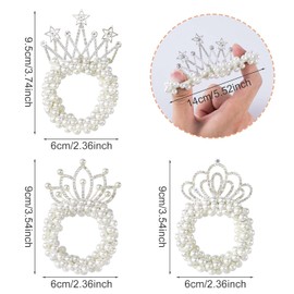 6Pcs Beaded Hair Accessories, Pearl Beads Hair Scrunchies with Crown, White Pearl Beads Crystal Crown Scrunchies, Crystal Shiny Tiaras Headbands, Princess Hair Rope Ties for Women Girls