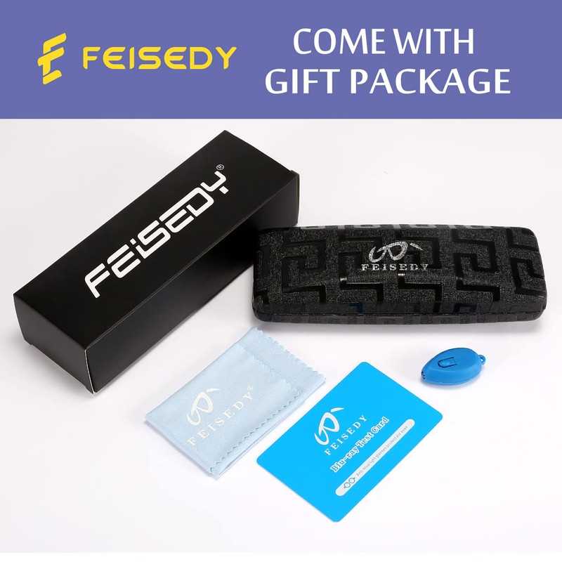 FEISEDY Retro Square Blue Light Blocking Reading Glasses Anti Glare