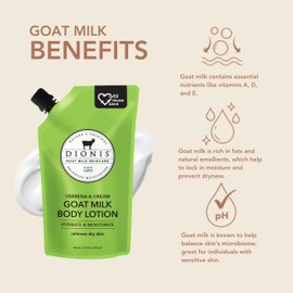 Dionis Goat Milk Skincare Body Lotion 16.9oz Refill Pouch, Cruelty Free Clean Ingredients & Dermatologist Tested Lotion for Dry Skin, Hydrating & Deeply Moisturizing Rich in Vitamins, Verbena & Cream
