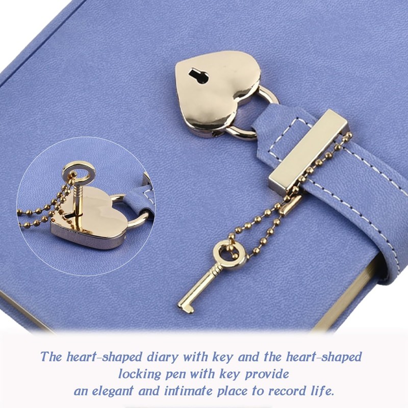 Diary with Lock and Key, Heart Shaped Lock Notebook with