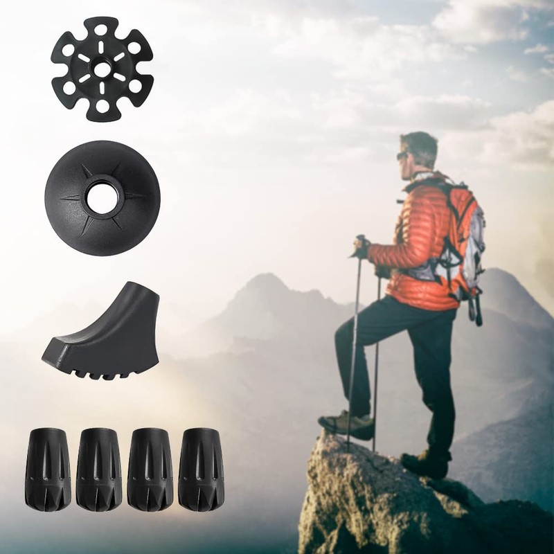 Glvaner トレッキングポール ウォーキングポール ストックキャップ 泥バスケット スノーバスケット4in1セット バスケット 交換用キット ゴム先 アクセサリー