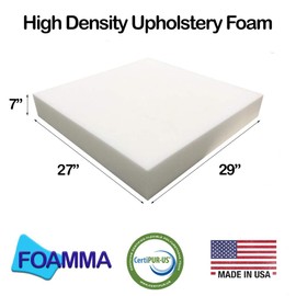 Foamma 7" x 27" x 29" High Density Upholstery Foam, Chair Cushion Square Foam for Dining Chairs, Wheelchair Seat Cushion Replacement