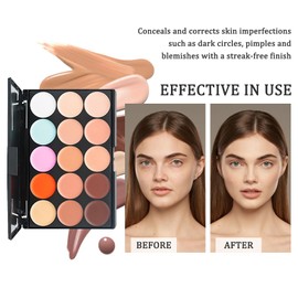 3PCS 15 Colors Correcting Concealer Palette with Brushes,Waterproof Color Corrector Palette,Full Coverage Concealer Makeup Pallets Kit,Makeup Cream Contour Conceler for Dark Circles and Blemish