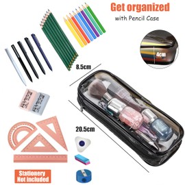 HUIBOHOU Clear Pencil Case, Practical and Transparent Pencil Case Pencil Pouch,Waterproof PVC Zippered Comestic Storage Pouch, Travel Luggage Pouch Make up Cosmetic Bag (2, Black)