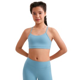 CRZ YOGA Butterluxe Girls Sports Bra - Spaghetti Strap Y Back Training Bras for Teens Racerback Yoga Bra Comfort Crop Top Pure Blue Large
