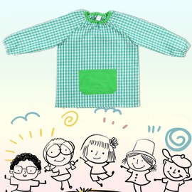 H HANSEL HOME Craft apron for children at school, apron used for eating, painting and crafts, painting apron children without button, elastic cuffs and neck, Green