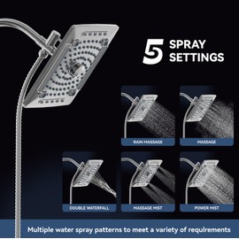 ELLO&ALLO Rain Shower Head with Handheld Spray, Rainfall Shower Head Combo with 60" Hose, Adjustable Dual Showerhead Set with 3-Way Diverter, Sliver