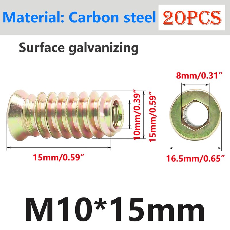 Qrity 20PCS Threaded Inserts Nuts, Hex Drive Head Nuts, Threaded