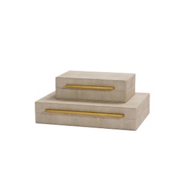 Kingflux Ivory Shagreen Leather Set of 2pcs Decorative Boxes, Storage Boxes Jewelry Organizer, Woment&Men's Accessory Organizer ，Memory Keepsake Box with Brushed Gold handle(Ivory)