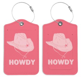 LARTSFRO Pink Cowgirl Hat Luggage Tags for Suitcases, Howdy Cowgirl Hat Sign, Preppy Coquette Luggage Tag, Back to School, Trendy 2 Pack Luggage Tags for Travel, Teen Girls Gifts Suitcase Tags