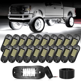 icicar 20 Pods 6500k White Rock Lights, IP68 Waterproof 36 LEDs SMD Chips Underglow Kit for Truck Pickup SUV UTV ATV RZR Car Boats