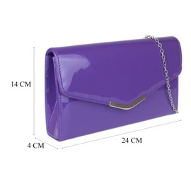 Girly Handbags Womens Glossy Patent Plain Clutch Bag Evening Medium Purple
