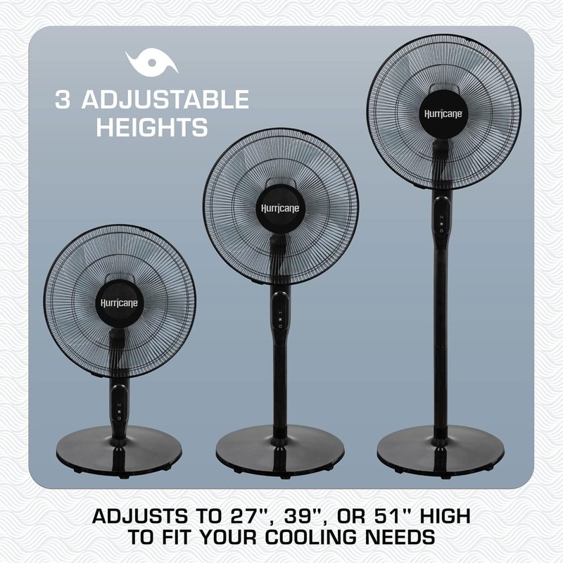 Hurricane Oscillating Pedestal Stand Fan, 12-Speed Cooling Unit, 16", Black