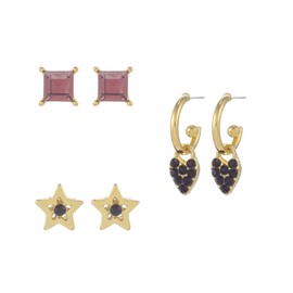 MADISON TYLER 3Pairs Birthstone Stud Earrings for Women | Dainty Earrings Set | Simple Heart Butterfly Hypoallergenic Earrings | Birthday Gifts for Women, Metal, Rhinestone