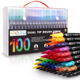 IFORU Plumones Punta de Pincel 100 Colores, Rotuladores de Dibujo con Doble Punta(0.4mm/1-2mm), Rotuladores Acuarelables No Toxica Regalo para Colorear Libro, Caligrafia, Lettering, Comic, etc. (100)