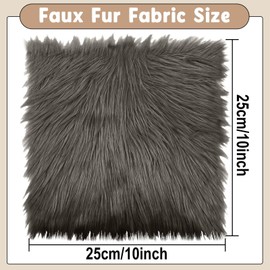 Dark Grey Faux Fur Fabric Squares, 10x10 Inches Fluffy Faux Fur for DIY Crafts, Fashion Design, Beard, Sewing, Cosplay Costumes, Seat Pads, Rugs, Pillows and Home Decoration Projects