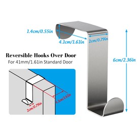 Homewit Stainless Steel Door Hooks, Set of 8, Reversible Hooks, Can Be Used Without Drilling, 1 mm Thick Door Hooks, Clothes Hangers + 16 Foam Protection Pads for Kitchen Cupboards, Dresser Drawers,