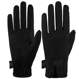 All Day Horse Riding Gloves Ladies Dublin Track Fabric Gloves Leather Equestrian (Black, S)